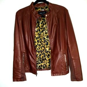 Brown Moto Faux Leather Jacket by Black Rivet - Size MEDIUM